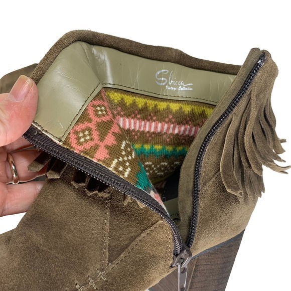 SBICCA Jessa‎ Brown Suede Western Cowgirl Rodeo Leather Fringe Heeled Booties - Picture 4 of 12